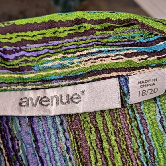 Avenue Size 18/20 Button Front Vertical Striped Sheer Peplum Blouse Short Sleeve - Picture 11 of 14